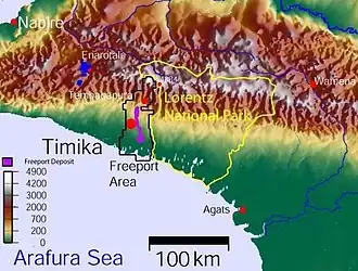 Locatie van het nationaal park Lorentz