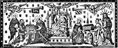 Aleidis (rechts knielend) op een muurschildering in de Predikherenkerk