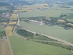 Autobahndreieck Nossen; links ligt Obereula, rechts Deutschenbora