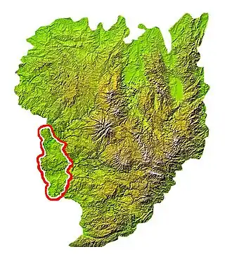 Locatie van het natuurgebied aan de westelijke rand het Centraal Massief