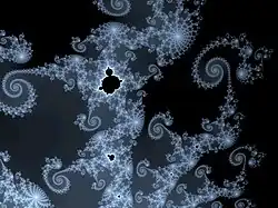 Ingezoomd op een deel van de mandelbrotverzameling