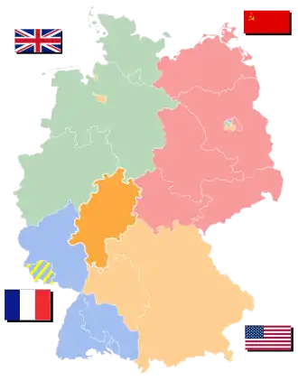 Groot Hessen in oranje in de Amerikaanse zone (lichtoranje)