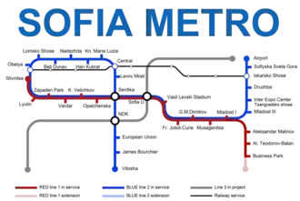 Netwerkkaart van de Metro van Sofia