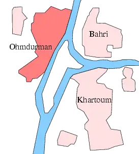 Ligging van de drie stedelijke gebieden met Tuti-eiland in het midden