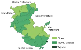 Situering van Taiji in de prefectuur Wakayama