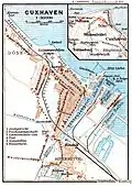 Plattegrond van Cuxhaven in 1910; Ritzebüttel is nog als aparte wijk herkenbaar.