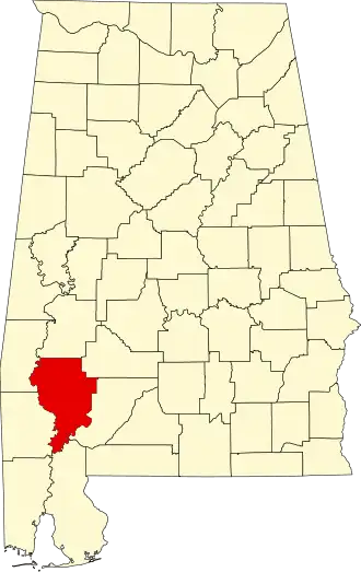 Locatie van Clarke County in Alabama