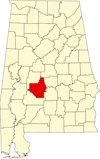 Locatie van Dallas County in Alabama