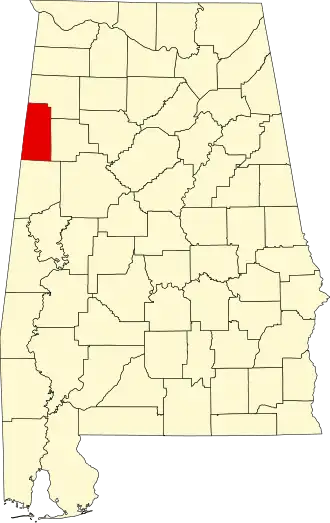 Locatie van Lamar County in Alabama