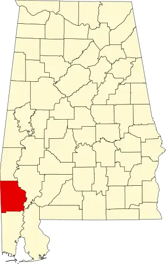 Locatie van Washington County in Alabama