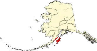 Locatie van Kodiak Island Borough in Alaska