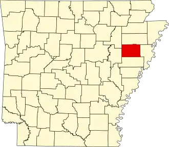 Locatie van Cross County in Arkansas
