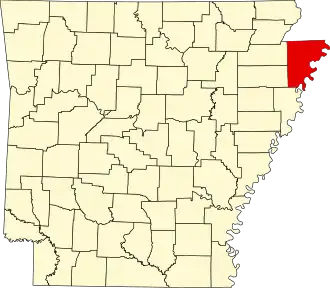 Locatie van Mississippi County in Arkansas