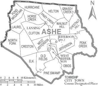 Kaart van Ashe County