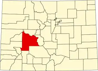 Locatie van Gunnison County in Colorado