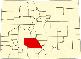 Locatie van Saguache County in Colorado