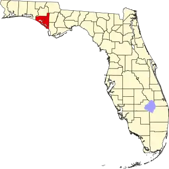 Locatie van Bay County in Florida
