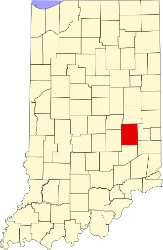 Locatie van Rush County in Indiana
