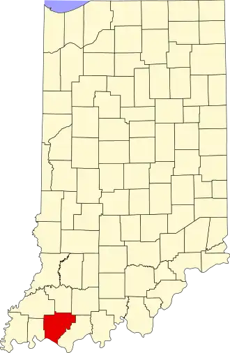 Locatie van Warrick County in Indiana