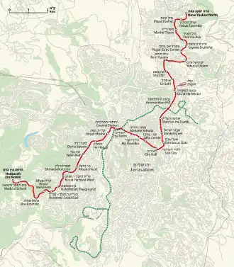 Sneltram van Jeruzalem op de kaart