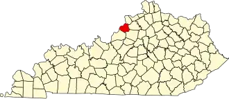 Locatie van Oldham County in Kentucky