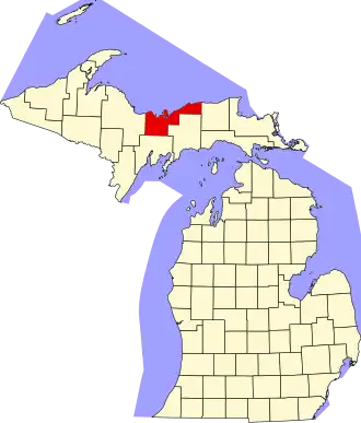 Locatie van Alger County in Michigan