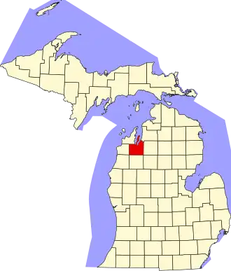 Locatie van Grand Traverse County in Michigan