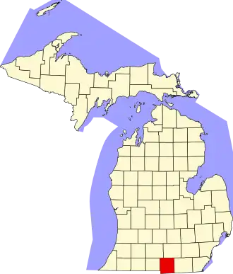 Locatie van Hillsdale County in Michigan