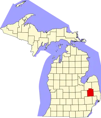 Locatie van Lapeer County in Michigan