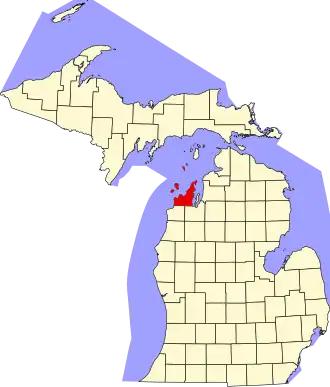 Locatie van Leelanau County in Michigan
