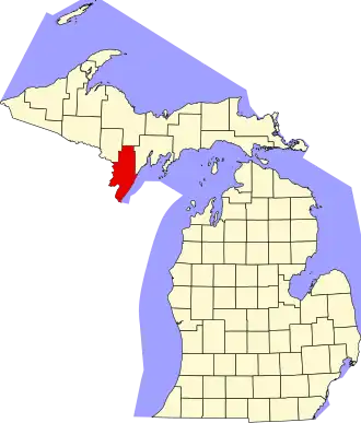 Locatie van Menominee County in Michigan