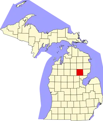 Locatie van Ogemaw County in Michigan