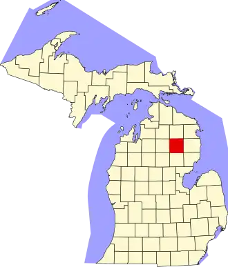 Locatie van Oscoda County in Michigan
