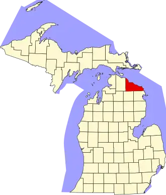 Locatie van Presque Isle County in Michigan