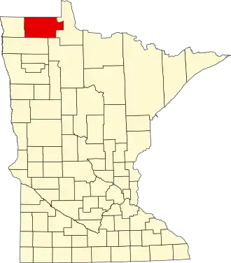 Locatie van Roseau County in Minnesota