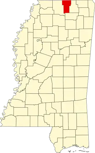 Locatie van Benton County in Mississippi