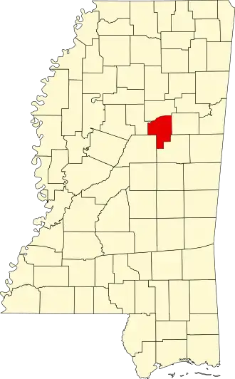 Locatie van Choctaw County in Mississippi