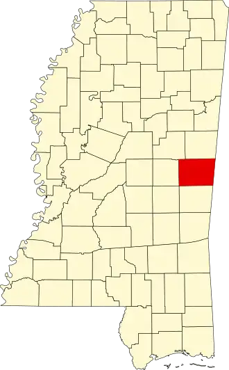 Locatie van Kemper County in Mississippi