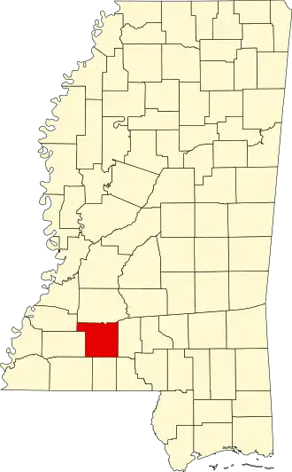 Locatie van Lincoln County in Mississippi