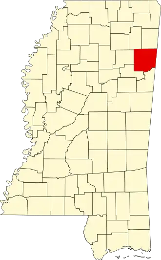 Locatie van Monroe County in Mississippi