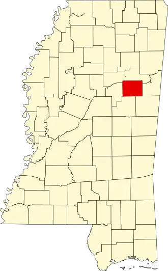Locatie van Oktibbeha County in Mississippi
