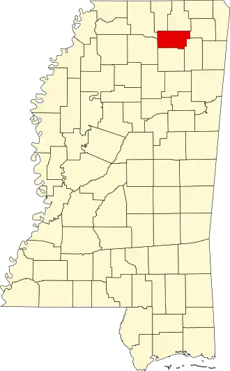 Locatie van Union County in Mississippi