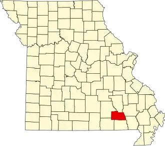 Locatie van Carter County in Missouri