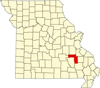 Locatie van Iron County in Missouri