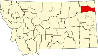 Locatie van Roosevelt County in Montana