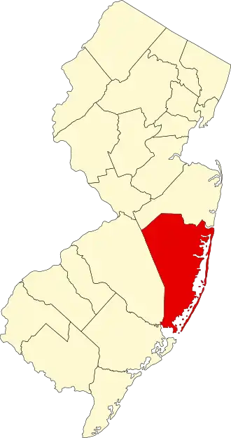 Locatie van Ocean County in New Jersey