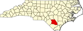 Locatie van Bladen County in North Carolina