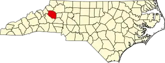 Locatie van Caldwell County in North Carolina
