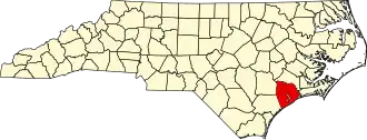 Locatie van Onslow County in North Carolina