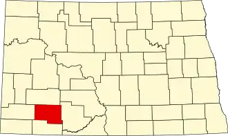 Locatie van Hettinger County in North Dakota